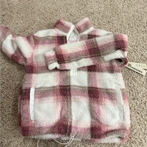 Plaid Sherpa Jacket with Pink and Brown Accents
